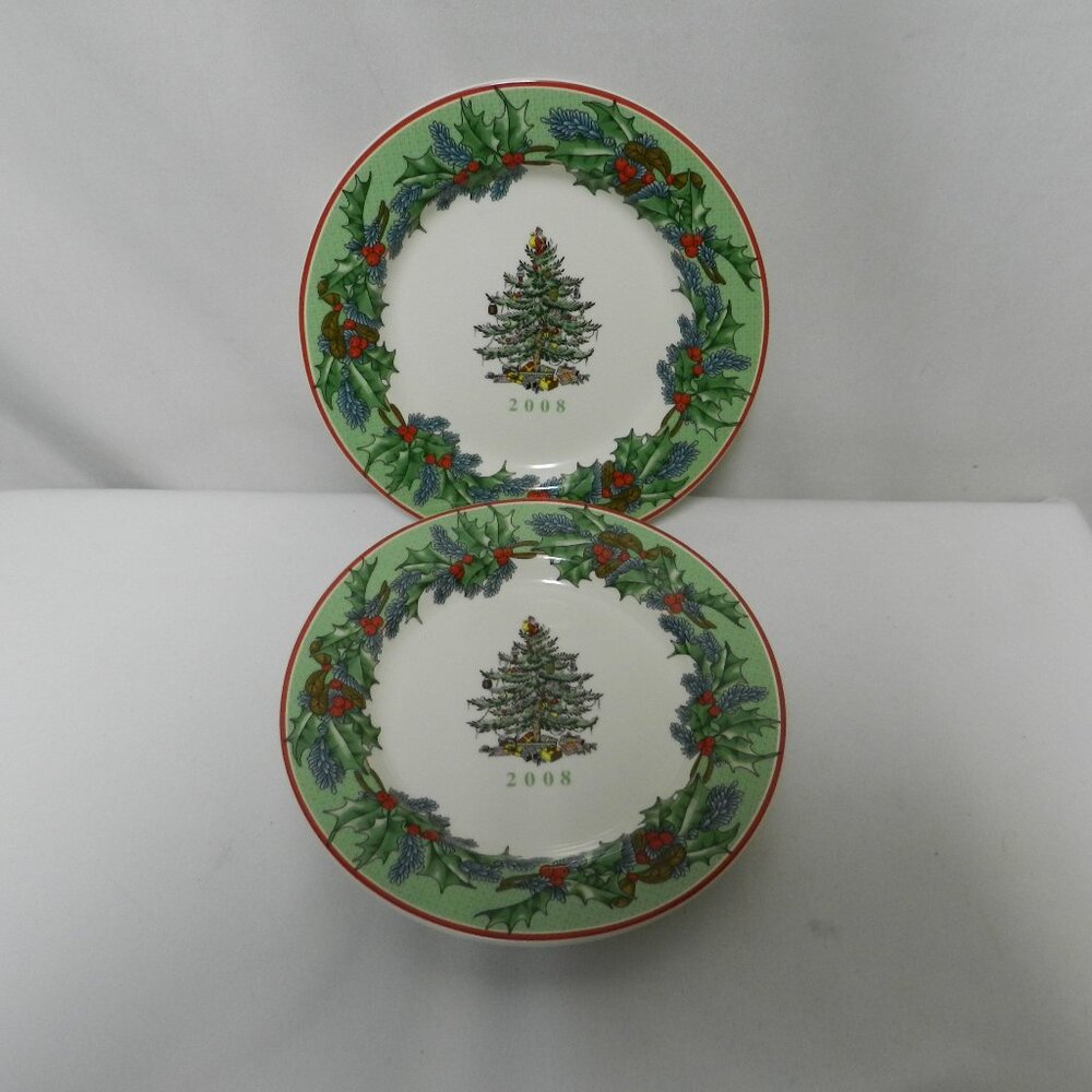 Spode 2008 Christmas salad side dessert Vintage Plate S3324 Porcelain Set Pair 2 - Picture 1 of 11
